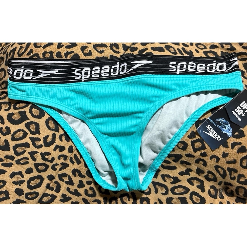 NEW Speedo Women's Ribbed Green Bikini Bottoms Swimwear, Size Small